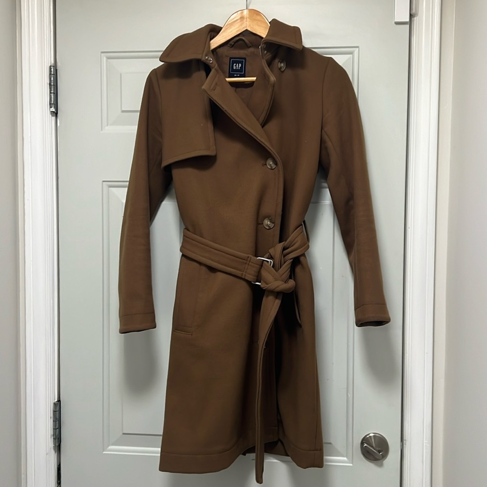 GAP Camel Brown Wool Blend Belted Coat